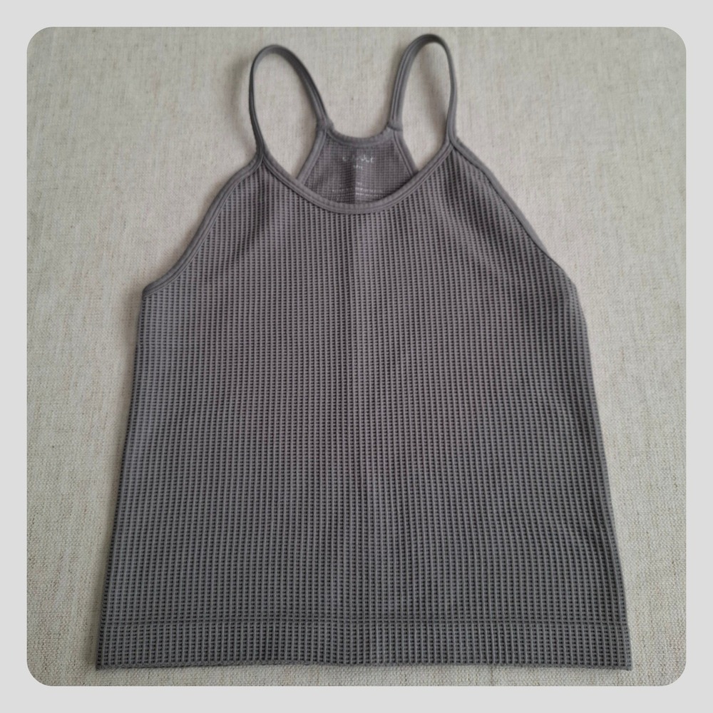 Y2K Streetwear Waffle Knit Stretch Athletic Top Halter Seamless Cropped Cami M/L
